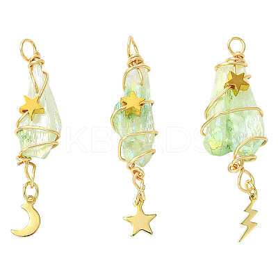 3Pcs 3 Styles Electroplated Natural Quartz Crystal Big Pendants PALLOY-YW00079-03-1