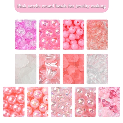 DIY Round & Flower & Heart Acrylic & ABS Plastic Imitation Pearl Beads Bracelets Making Kits DIY-FS0006-48-1
