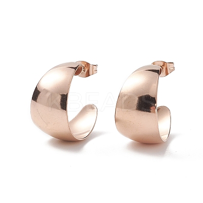 Ion Plating(IP) 304 Stainless Steel Chunky C-shape Stud Earrings EJEW-P198-10RG-1