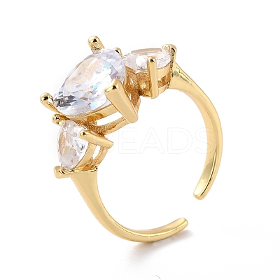 Sparkling Heart Cubic Zirconia Cuff Ring for Valentine's Day RJEW-C017-06G-01-RS-1