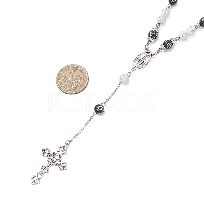 Acrylic & CCB Plastic Beaded Rosary Necklaces with Alloy Cross Pendant NJEW-JN05856-01-1