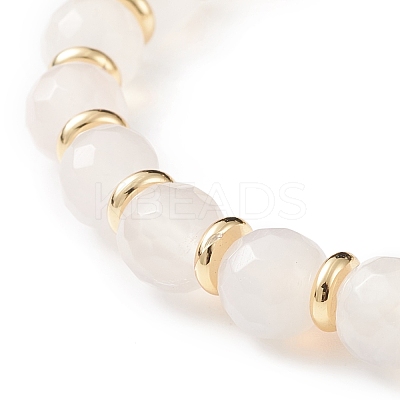 Natural Moss Agate Oval & White Agate Beaded Stretch Bracelet BJEW-JB08696-1