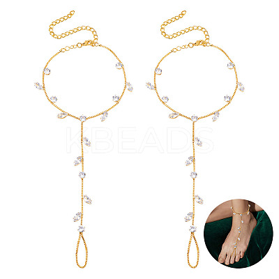 2Pcs Alloy Curb Chains Anklets AJEW-GA0007-85G-1
