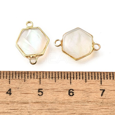 Brass Pave Natural White Shell Connector Charms KK-E794-01G-07-1