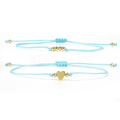 2Pcs 2 Styles Bohemian Brass Beads Braided Bead Bracelets BT1454-6-1