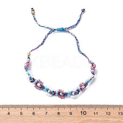 Flower Glass Seed Beaded Braided Bead Bracelets for Women Frineds BJEW-F493-10B-1