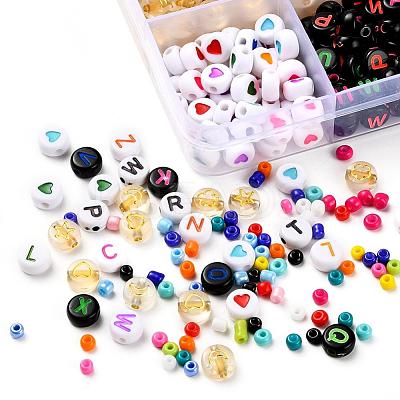 5 Colors Flat Round Acrylic Letter Beads DIY-YW0002-54-1