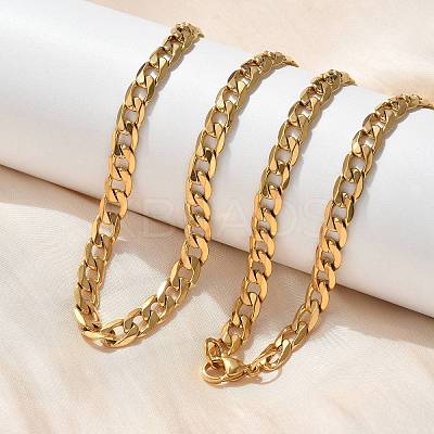 304 Stainless Steel Cuban Link Chain Necklaces NJEW-S442-01G-1