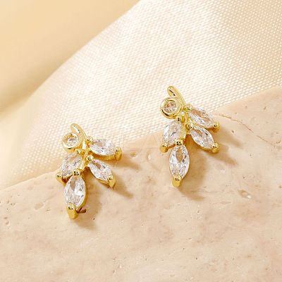 Mini 3D Willow Leaf Brass Clear Cubic Zirconia Stud Earrings Fashion Accessories NO4819-1