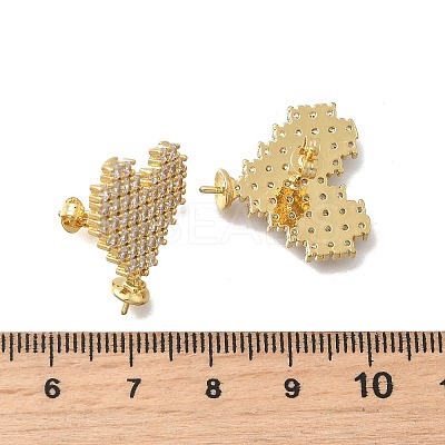 Brass Micro Pave Clear Cubic Zirconia Heart Stud Earring Findings KK-D431-043G-1