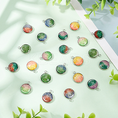 28Pcs 7 Colors Printed Opaque Resin Pendants RESI-AR0001-20-1