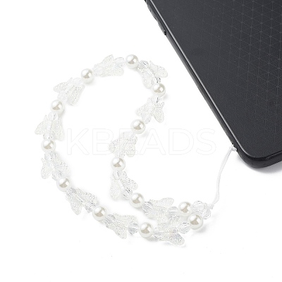 Acrylic Butterfly Pearl Beaded Mobile Straps HJEW-YW0001-01-1