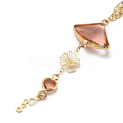 Faceted Fan & Heart Glass Pendant Necklaces NJEW-R263-24G-1