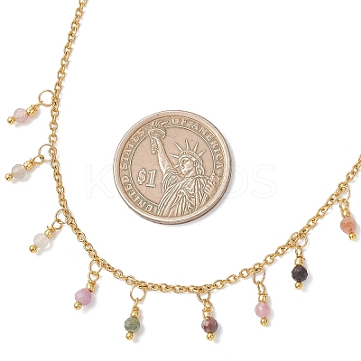 3MM Faceted Round Natural Multicolor Tourmaline Pendant Bib Necklaces with 304 Stainless Steel Cable Chains NJEW-JN05943-1
