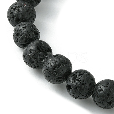 Natural Lava Rock Round Beaded Stretch Bracelet BJEW-JB09804-1