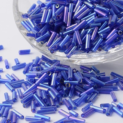 Transparent Colours Rainbow Plated Glass Bugle Beads SEED-K001-E02-1-1