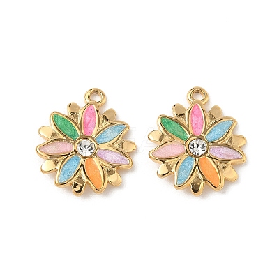 304 Stainless Steel Enamel Rhinestone Flower Pendants STAS-U057-04G-1
