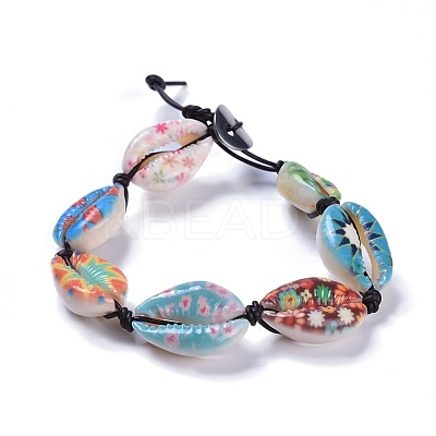 Printed Cowrie Shell Bead Bracelets BJEW-JB04276-1