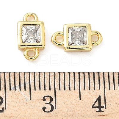 Brass Pave Clear Cubic Zirconia Square Connector Charms KK-Z120-34G-1