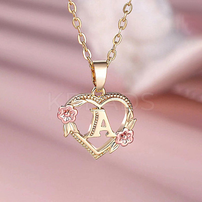 Brass Rose Flower Heart with Letter Pendant Necklaces FS-WGF6950-01-1