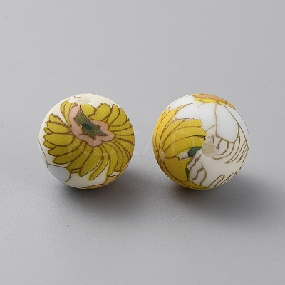 Round with Flower Food Grade Eco-Friendly Silicone Beads LS-SIL-WH0006-21E-1