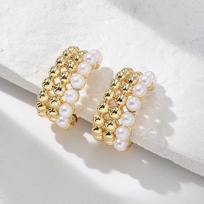 Rack Plating Brass Cuff Earrings with Plastic Pearl Beaded EJEW-D064-02G-1