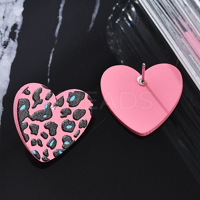 Heart Acrylic Printed Stud Earrings for Women EJEW-G418-01C-1