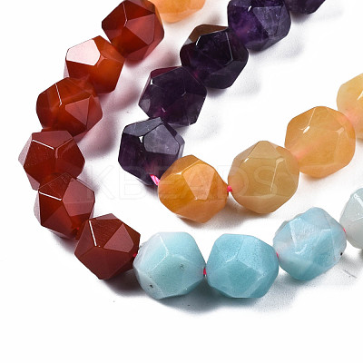 Chakra Theme Natural Tiger Eye & Rose Quartz & Amethyst & Topaz Jade & Red Agate & Amazonite & Sodalite Beads Strands G-S376-002C-1