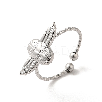 Non-Tarnish 304 Stainless Steel Owl Open Cuff Rings for Women X-RJEW-H136-01P-1