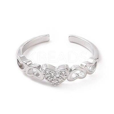 Clear Cubic Zirconia Heart Open Cuff Ring RJEW-E072-22P-1