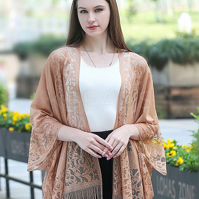 Polyester Lace Tassels Gauze Scarf for Women AJEW-WH20077-040A-1