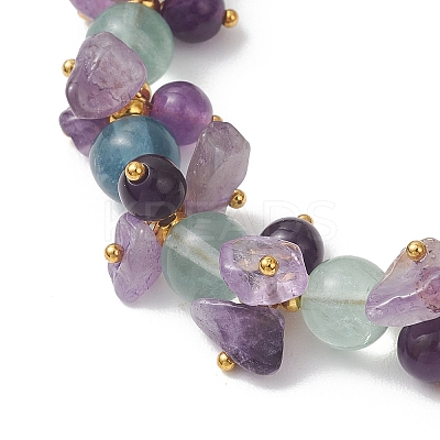 Brass & Natural Mixed Gemstone Chip & Round Beads Bracelets for Women BJEW-JB13151-03-1