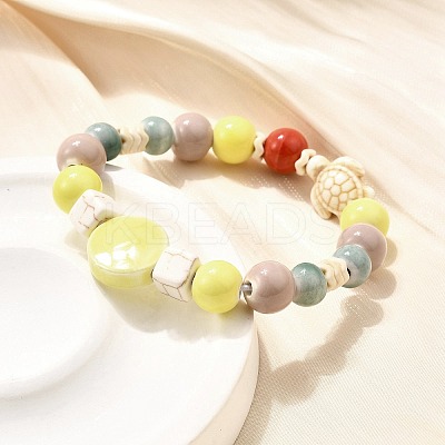 Handmade Porcelain Beads & Synthetic Howlite Beads Stretch Bracelets for Women BJEW-D307-01F-1
