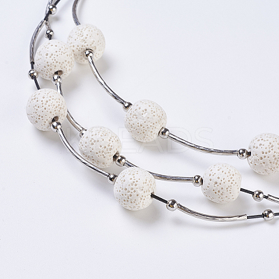 Waxed Cord Tiered Necklace NJEW-P185-A05-1