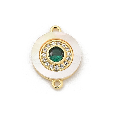 Brass Micro Pave Clear Cubic Zirconia & Shell Connector Charms KK-M303-03G-02-1