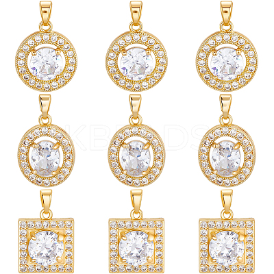 9Pcs 3 Style Brass Micro Pave Cubic Zirconia Pendants KK-BBC0019-44-1