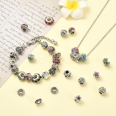 40Pcs 8 Styles Alloy Rhinestone European Beads MPDL-YW0001-04-1