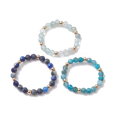 Natural Lapis Lazuli/Apatite with Glass Braided Beaded Finger Rings RJEW-JR00670-1