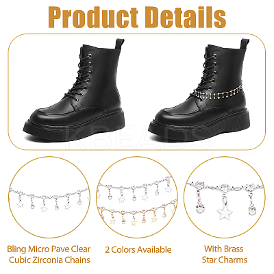 4Pcs 2 Colors Brass Micro Pave Clear Cubic Zirconia Chains Boot Strap Chains HJEW-HS00057-1