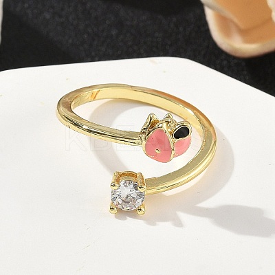 Flower Brass Micro Pave Cubic Zirconia Cuff Rings RJEW-A069-02A-G-1