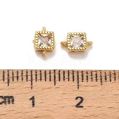 Brass Pave Clear Cubic Zirconia Square Connector Charms KK-H515-06G-1