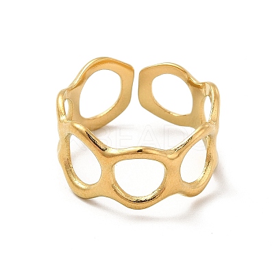 Ion Plating(IP) 304 Stainless Steel Circle Ring Wrap Open Cuff Ring for Women RJEW-E066-03G-1