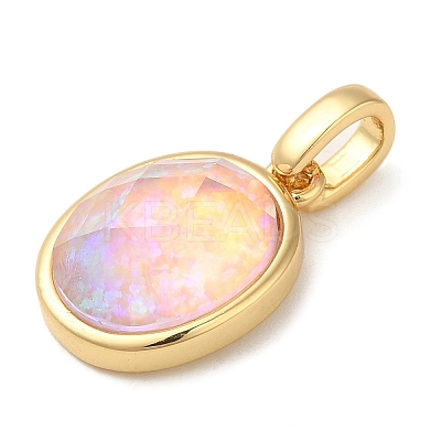 Rack Plating Brass with Synthetic Opal Pendants KK-S370-09G-01-1