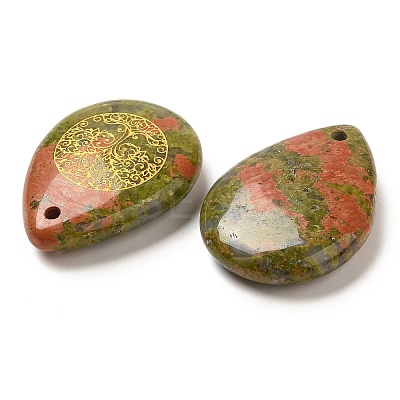 Natural Unakite Drop Pendants G-C158-01J-1
