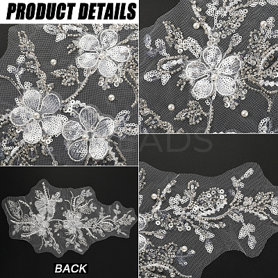 Flower Gauze & Sequin Embroidery Ornament Accessories DIY-WH0430-464B-1