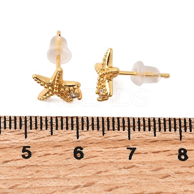 Brass Micro Pave Clear Cubic Zirconia Stud Earrings EJEW-C158-13A-G-1
