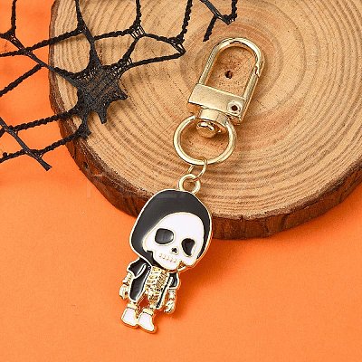 Halloween Skeleton Alloy Enamel Pendant Decoration HJEW-YW00033-03-1
