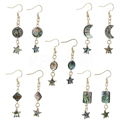 Natural Paua Shell Dangle Earrings for Women EJEW-JE07077-1