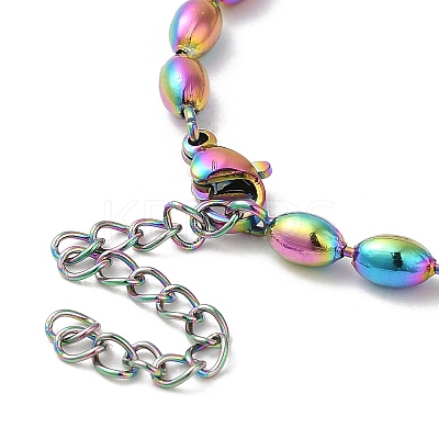 Ion Plating(IP) 304 Stainless Steel Oval Ball Chain Bracelets for Women BJEW-C046-01RC-1