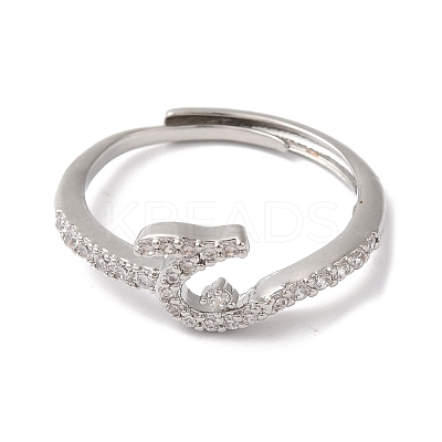Rack Plating Brass Cubic Zirconia Arabic Letters Adjustable Rings for Women RJEW-S407-10P-11-1